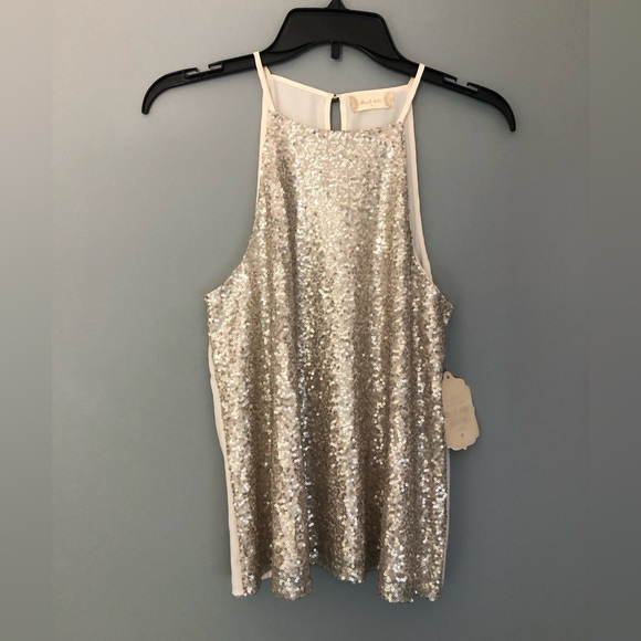 Altar’d State Size Small Sleeveless Ivory Golden Sequin Top New - Picture 1 of 12
